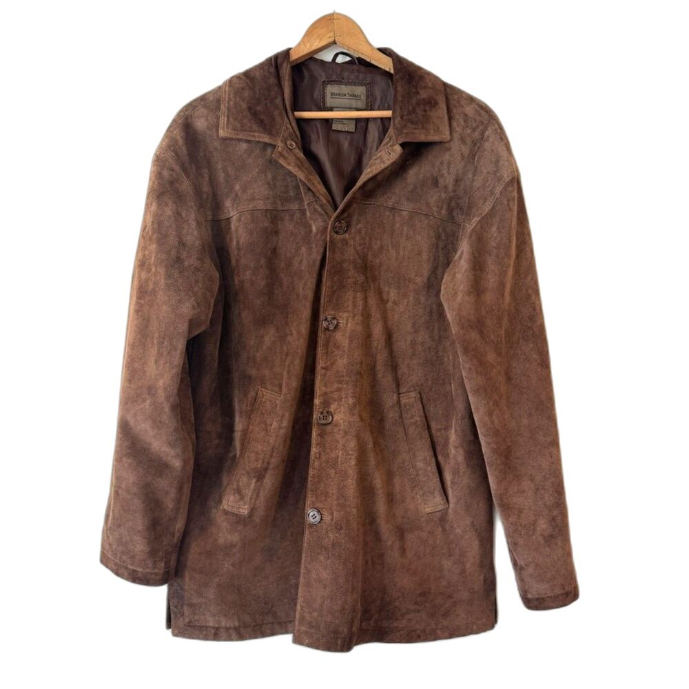 Brandon Thomas Brown Leather Suede Jacket Button Front Medium Lined